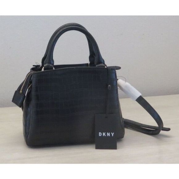DKNY R13DPJ47 SM Black Croc Embossed Paige Satchel Crossbody Bag w/Charms $178 - Picture 2 of 11
